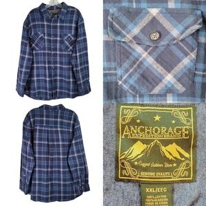Anchorage Expedition Shirt Button Down Mens Size XXL Blue Plaid Flannel Outdoor